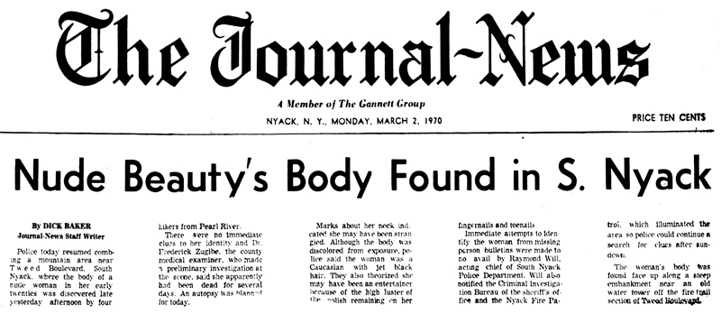 The first report of finding Lorraine McGraw in 1970 before she had been identified.
