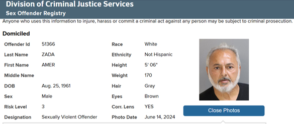 Amer Zeda Necrophile Sex Killer - NY Sex Offender Registry